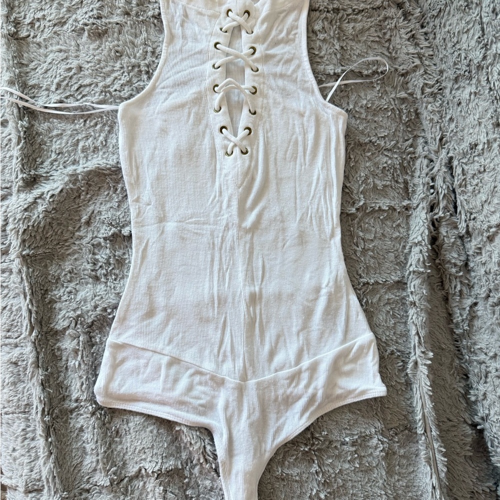 White Lace-Up Bodysuit